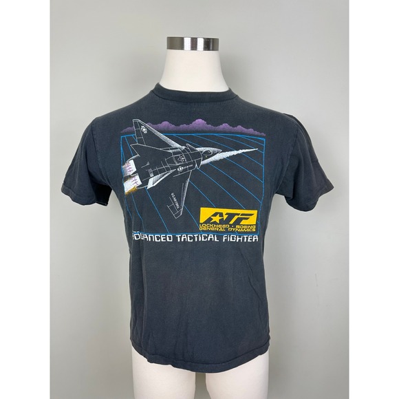 Vintage 1987 Lockheed Boeing ATF Advanced Tactical Fighter T-Shirt Mens L Black